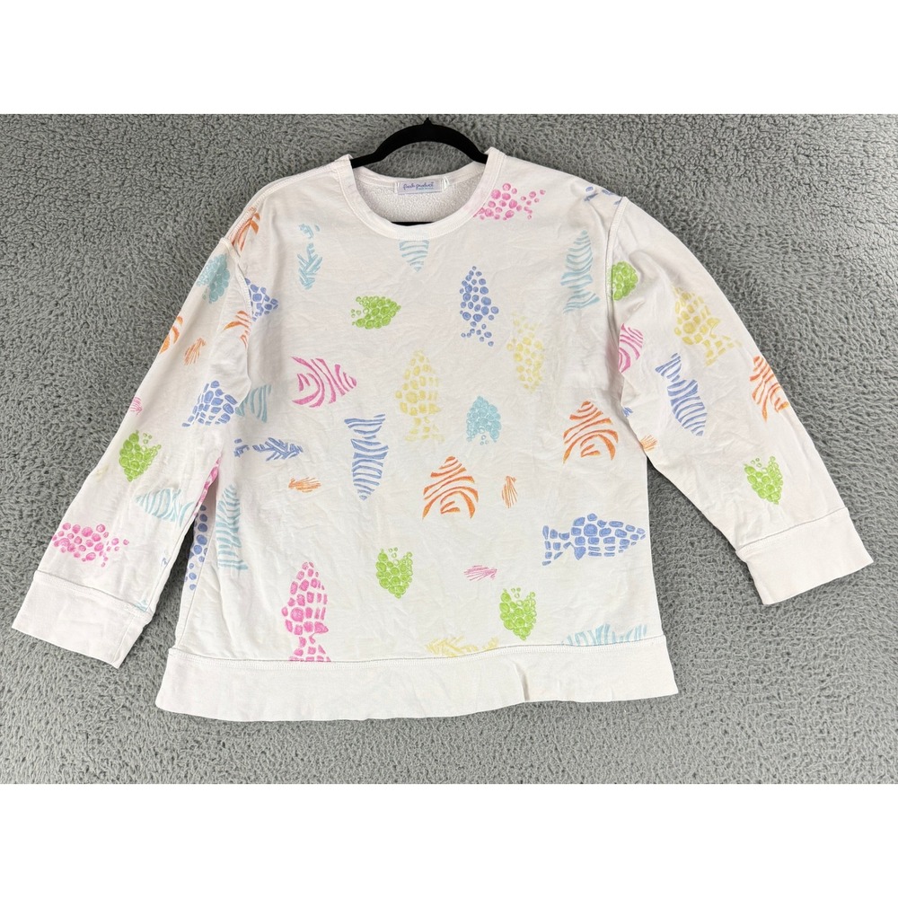 Fresh Produce Sweatshirt Womens Small White‎ Fish Print Tropical Coastal Cotton